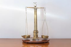English 19th Century Brass Herbalist Scale with Central Column and Lyre Motif