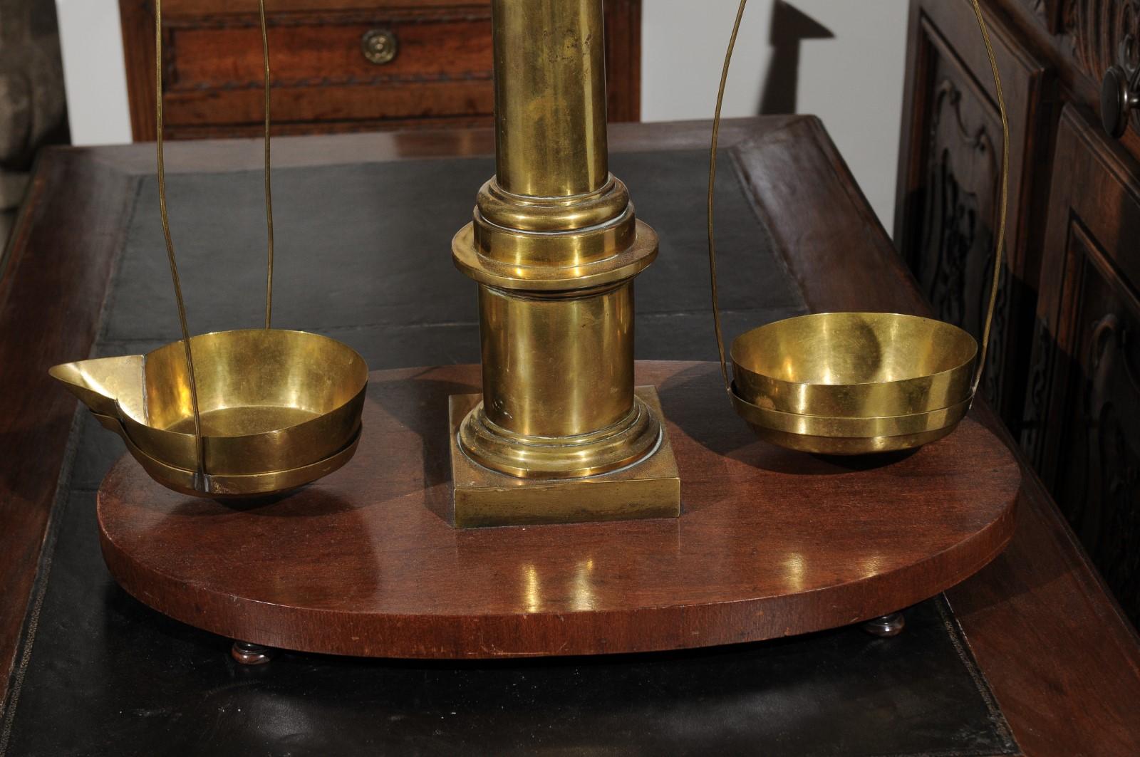 English 19th Century Brass Herbalist Scale with Central Column and Lyre Motif 2