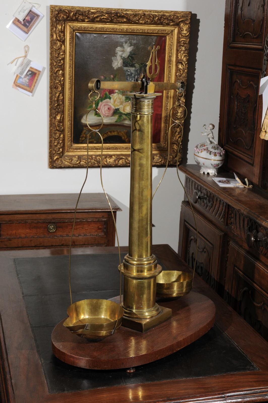English 19th Century Brass Herbalist Scale with Central Column and Lyre Motif 3