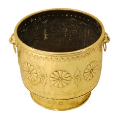 English 19th Century Brass Jardinière or Log Bin with Repousse Decoration