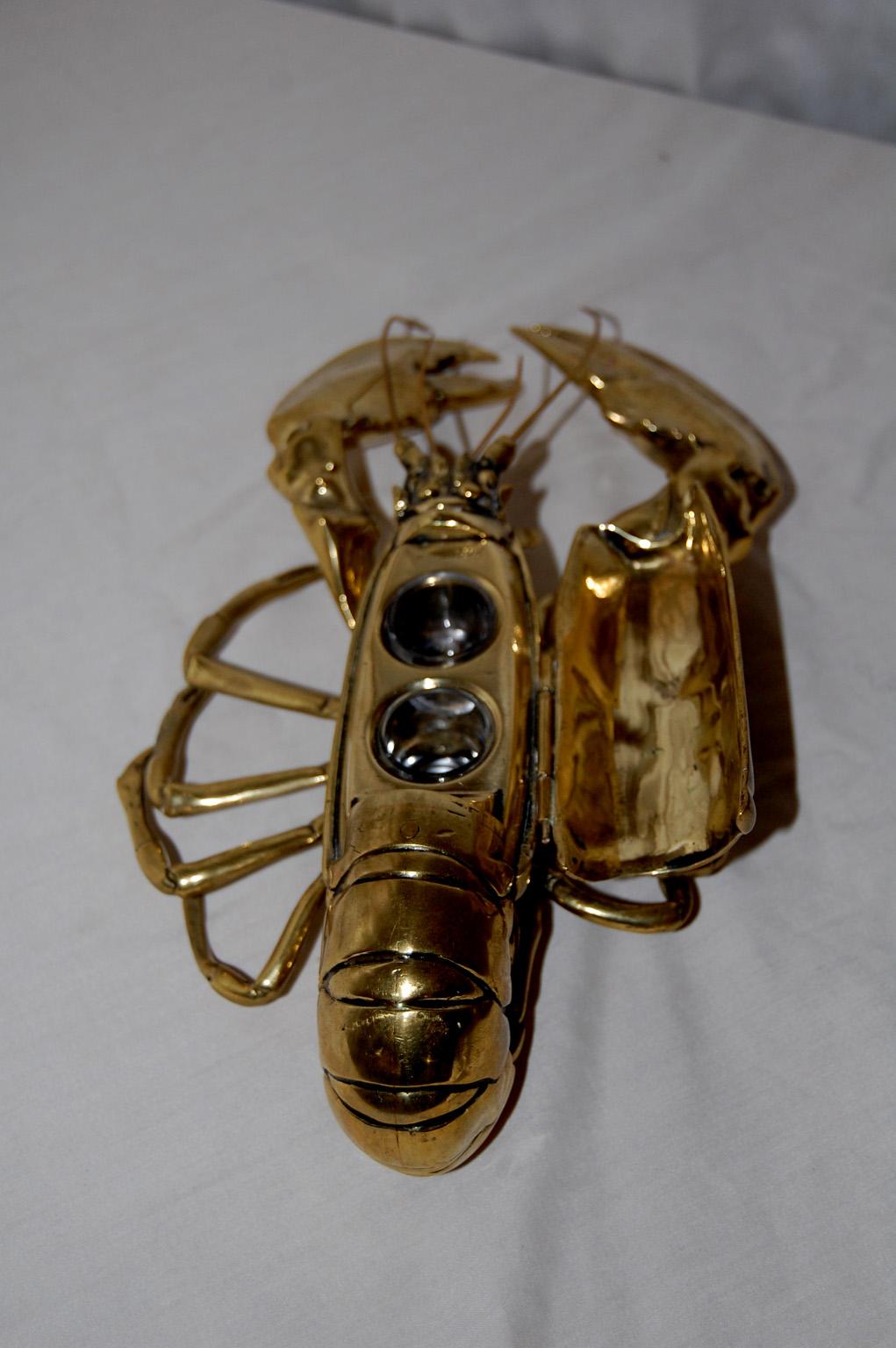 English 19th Century Brass Lobster Double Inkwell  Registry Dated 1889 In Good Condition For Sale In Wells, ME