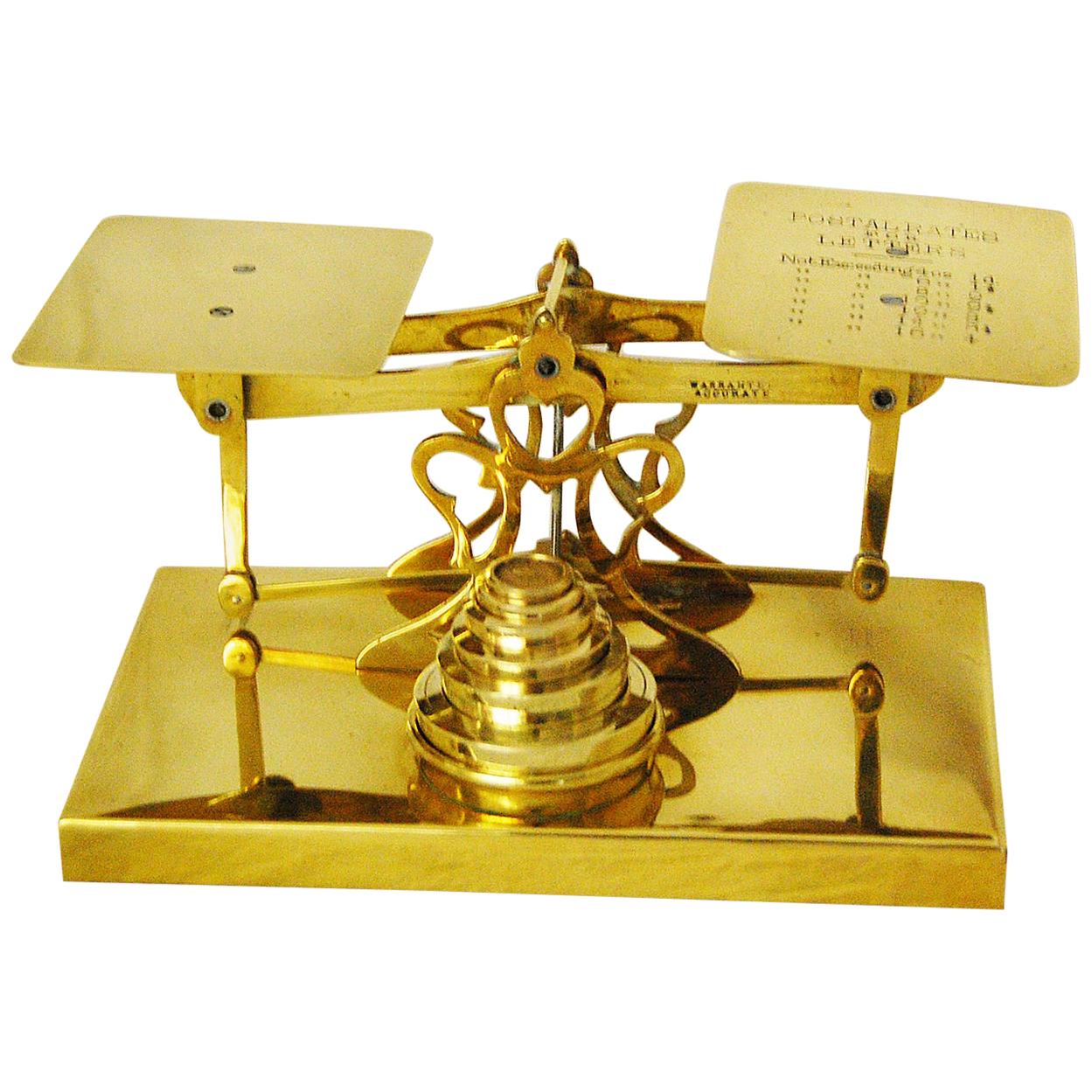English 19th Century Brass Postal Scale on Brass Base by Sturner & Sons