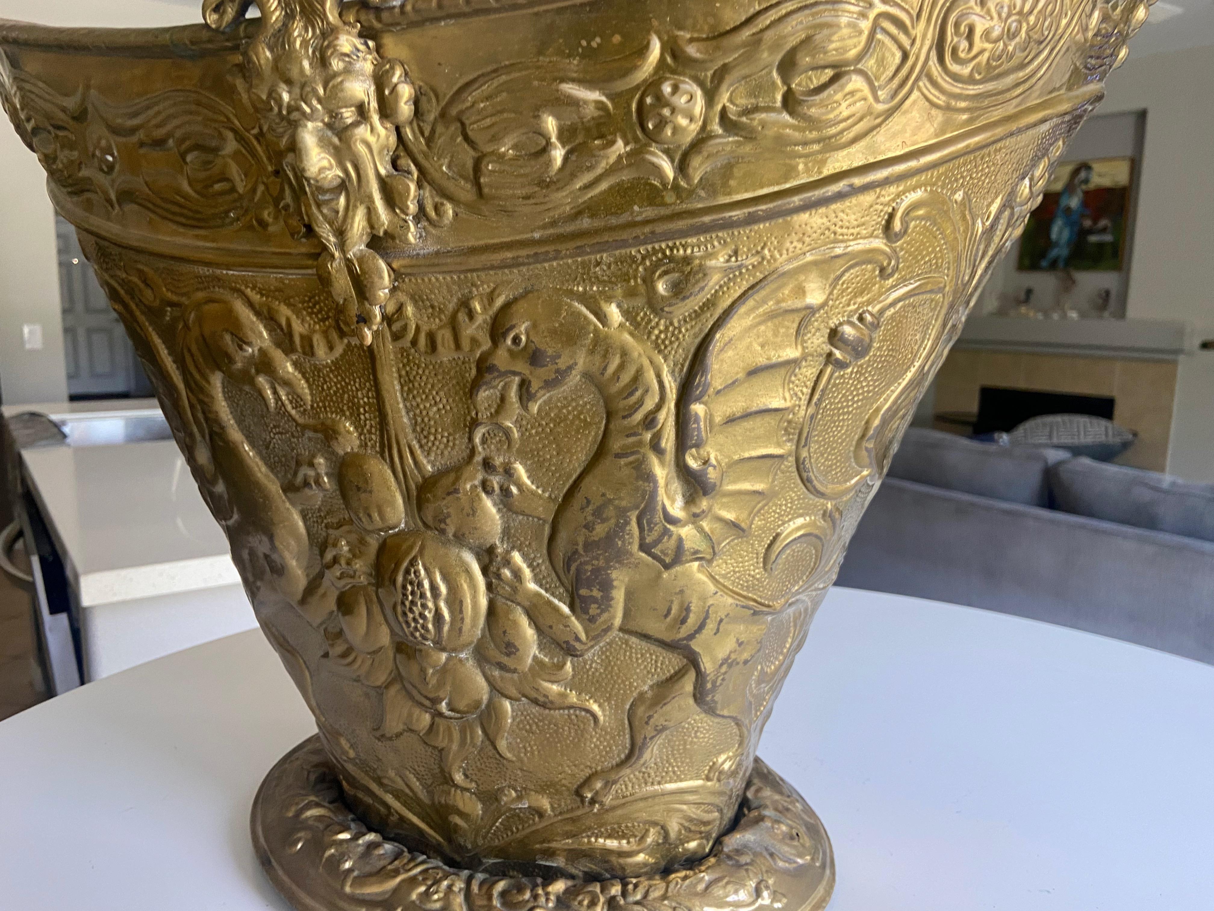 English 19th century Brass Satyr Jardinière or Log Bin For Sale 8