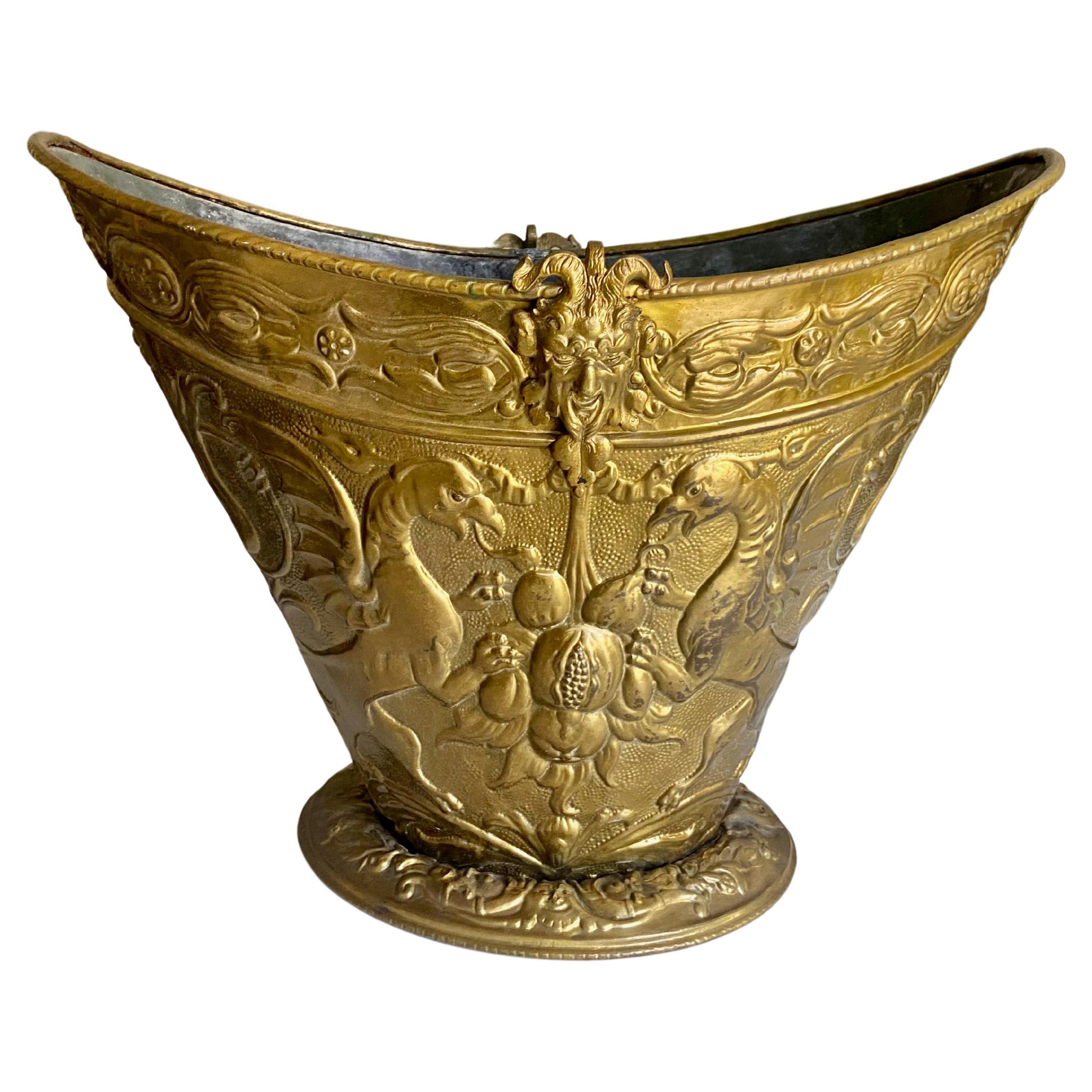 English 19th century Brass Satyr Jardinière or Log Bin