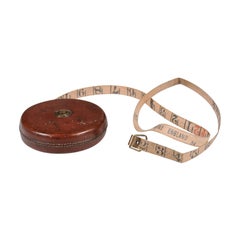 Antique English 19th Century Brown Leather Case Treble England Retractable Tape Measure