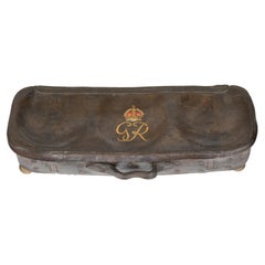 English 19th Century Brown Leather Case with GR Crowned Monogram and Ball Feet