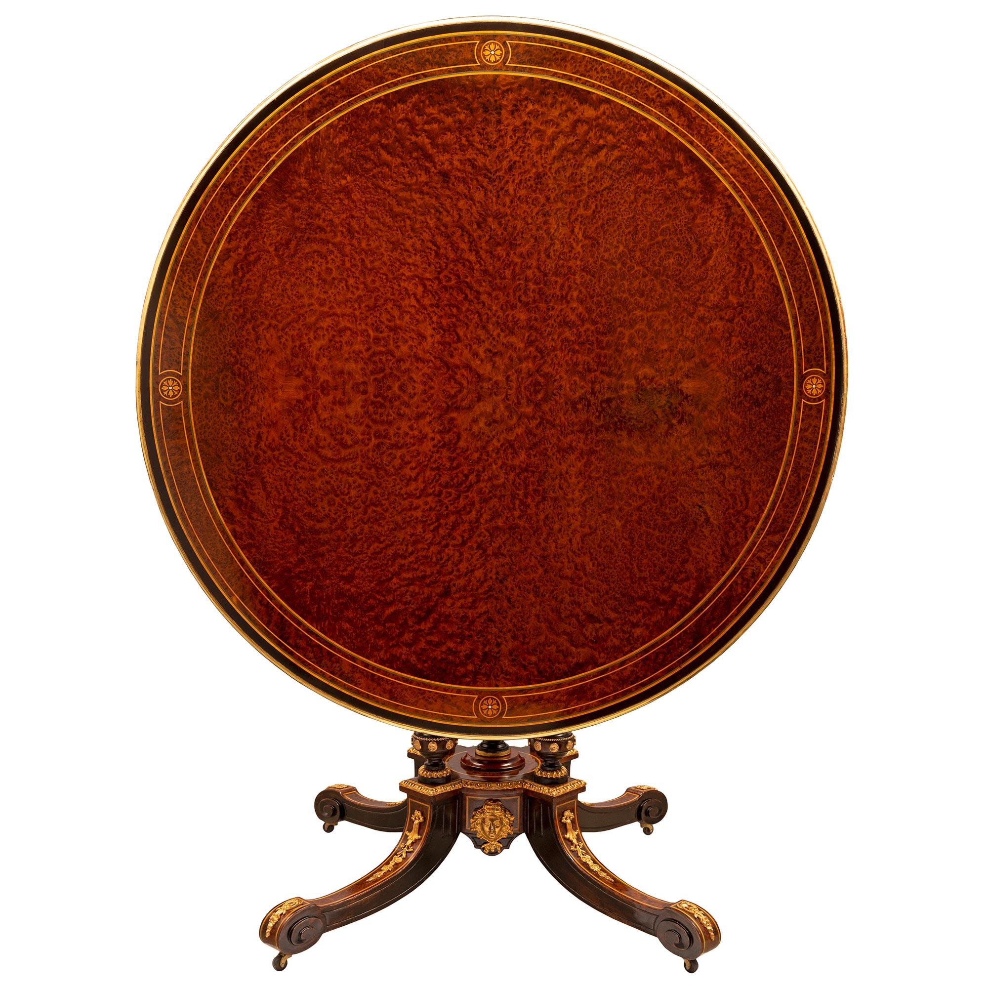 English 19th Century Burl Walnut and Ormolu Tilt-Top Center Table In Good Condition For Sale In West Palm Beach, FL