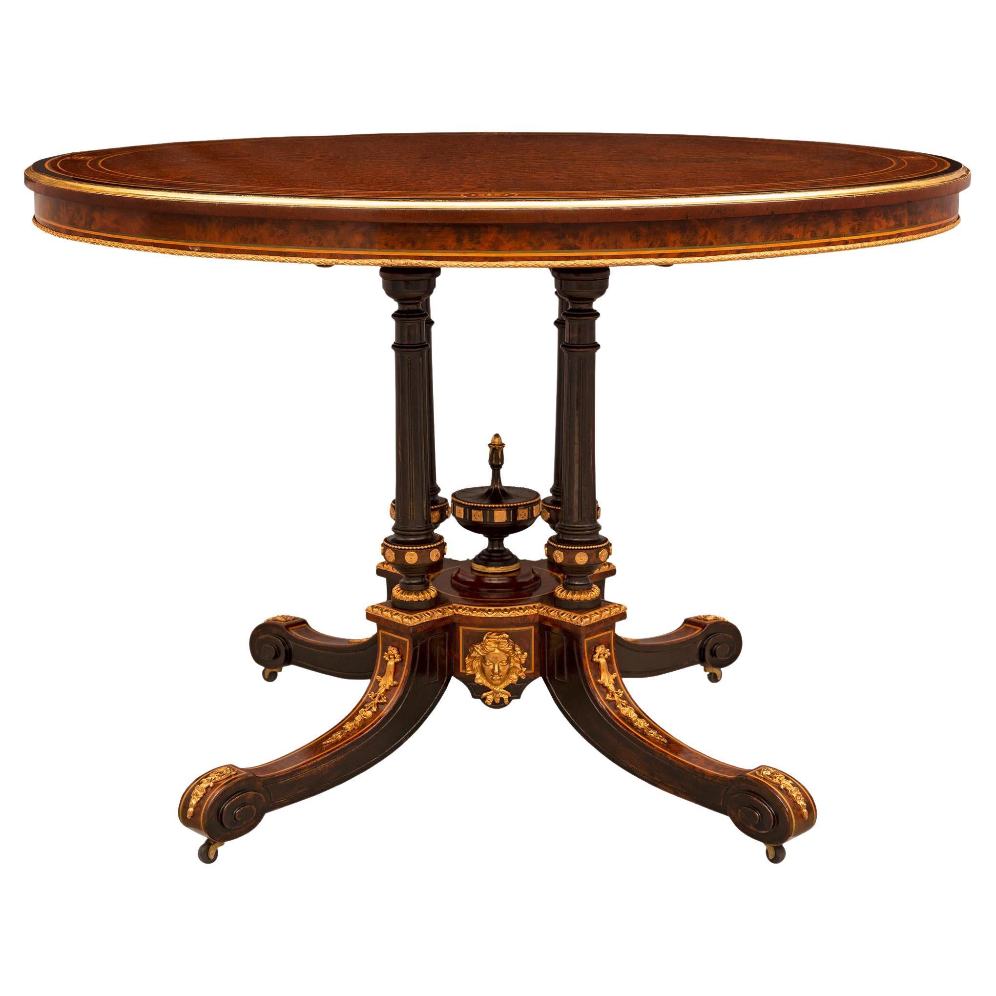 English 19th Century Burl Walnut and Ormolu Tilt-Top Center Table For Sale