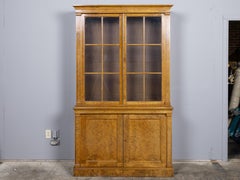 English 19th Century Burr Walnut Cabinet with Glazed Upper Doors