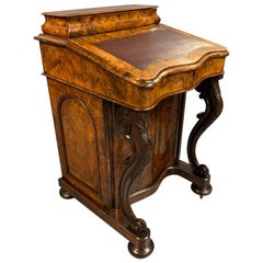 English 19th Century Burr Walnut Davenport Writing Desk with Serpentine Front