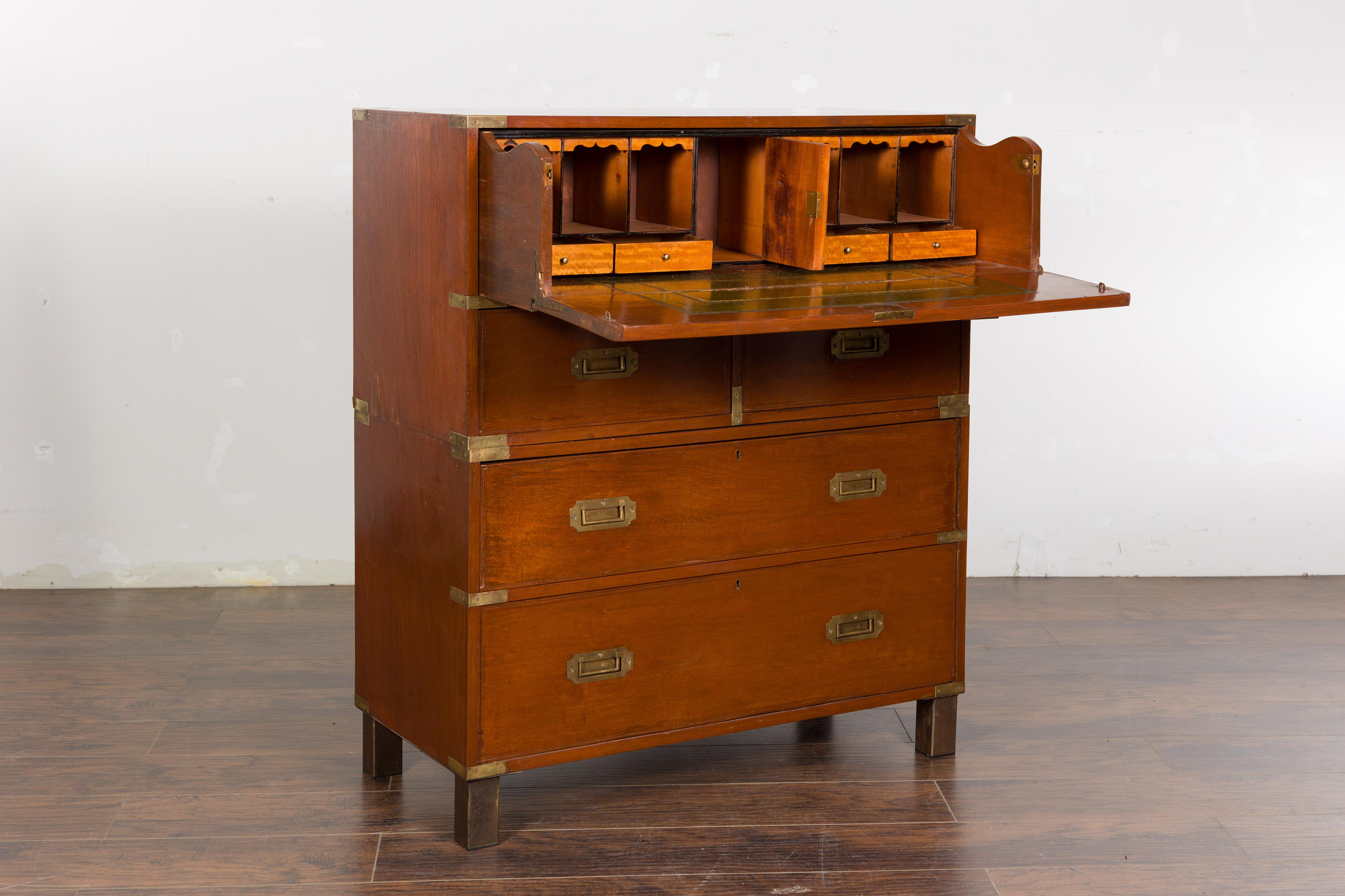 English 19th Century Campaign Chest with Drop Front Desk and Four Drawers For Sale 11