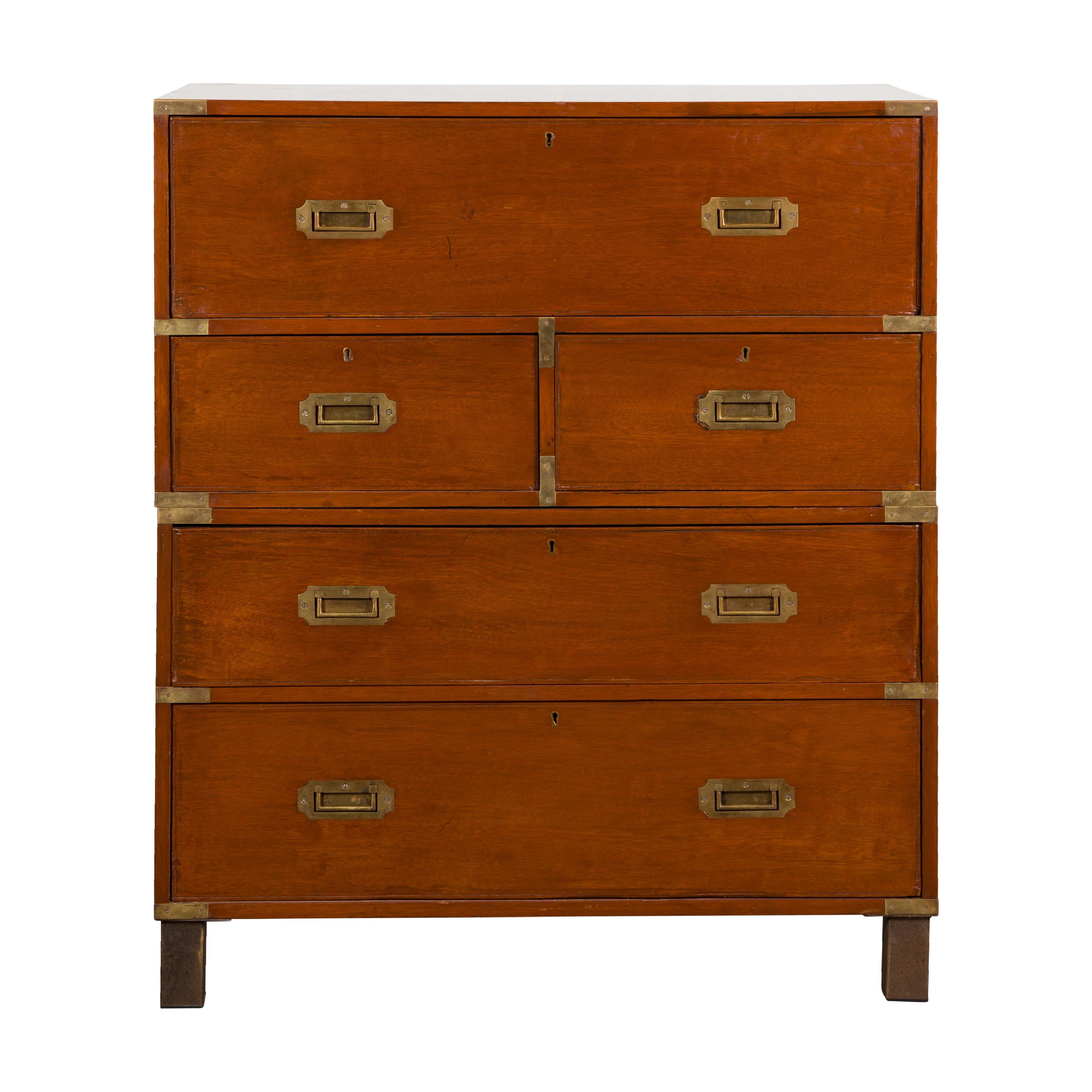 English 19th Century Campaign Chest with Drop Front Desk and Four Drawers For Sale 16