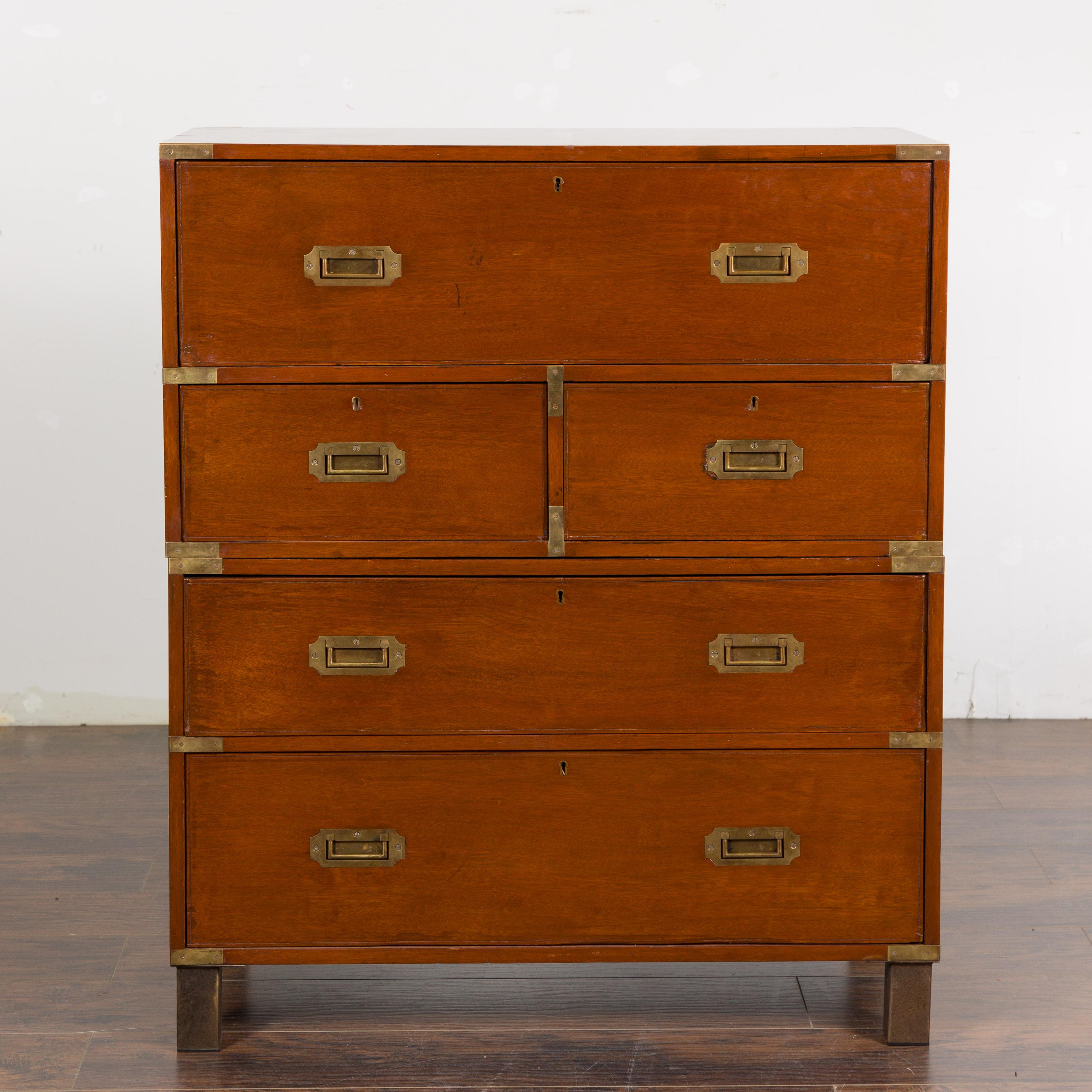 English 19th Century Campaign Chest with Drop Front Desk and Four Drawers In Good Condition For Sale In Atlanta, GA