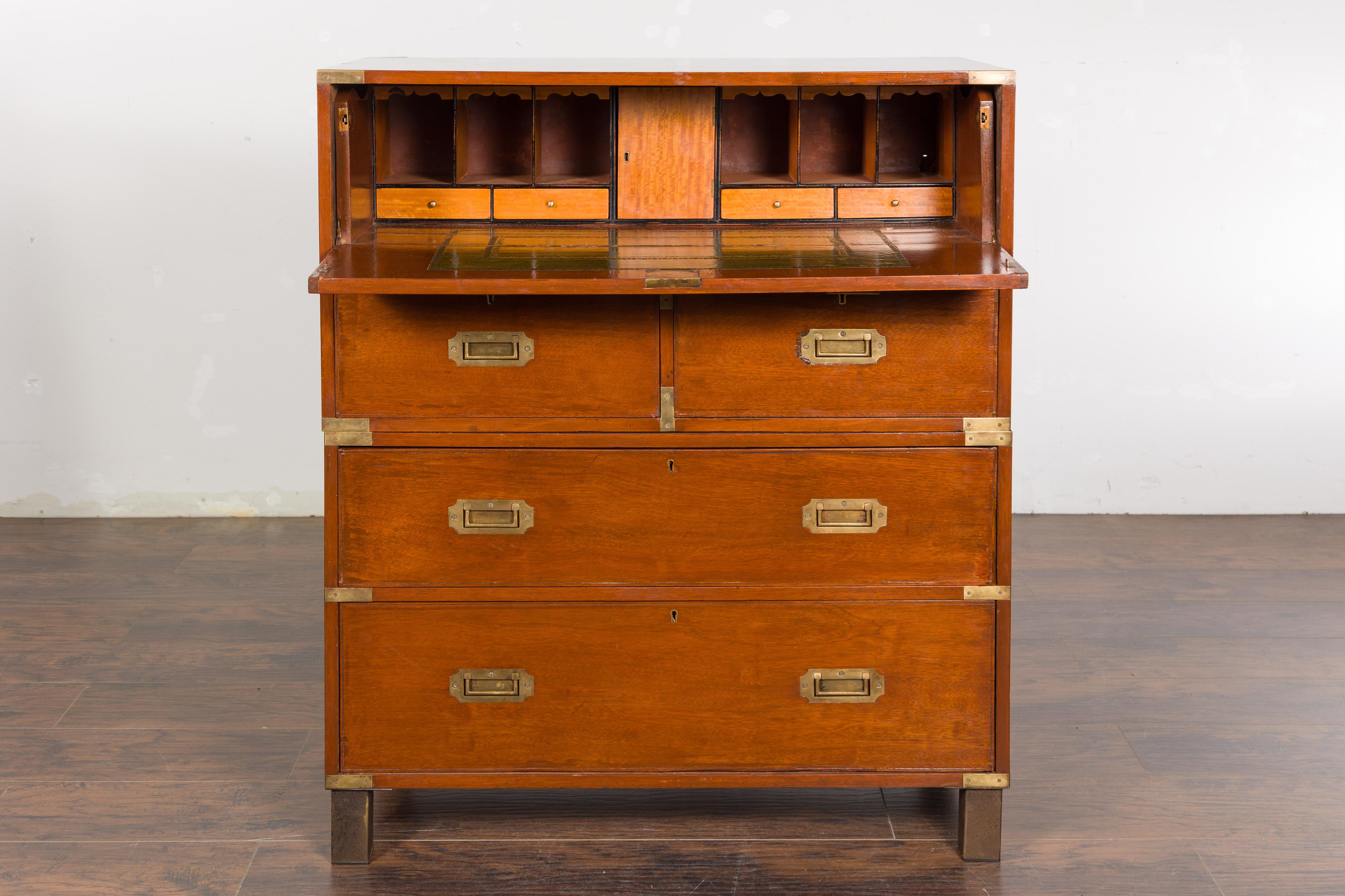 English 19th Century Campaign Chest with Drop Front Desk and Four Drawers For Sale 1