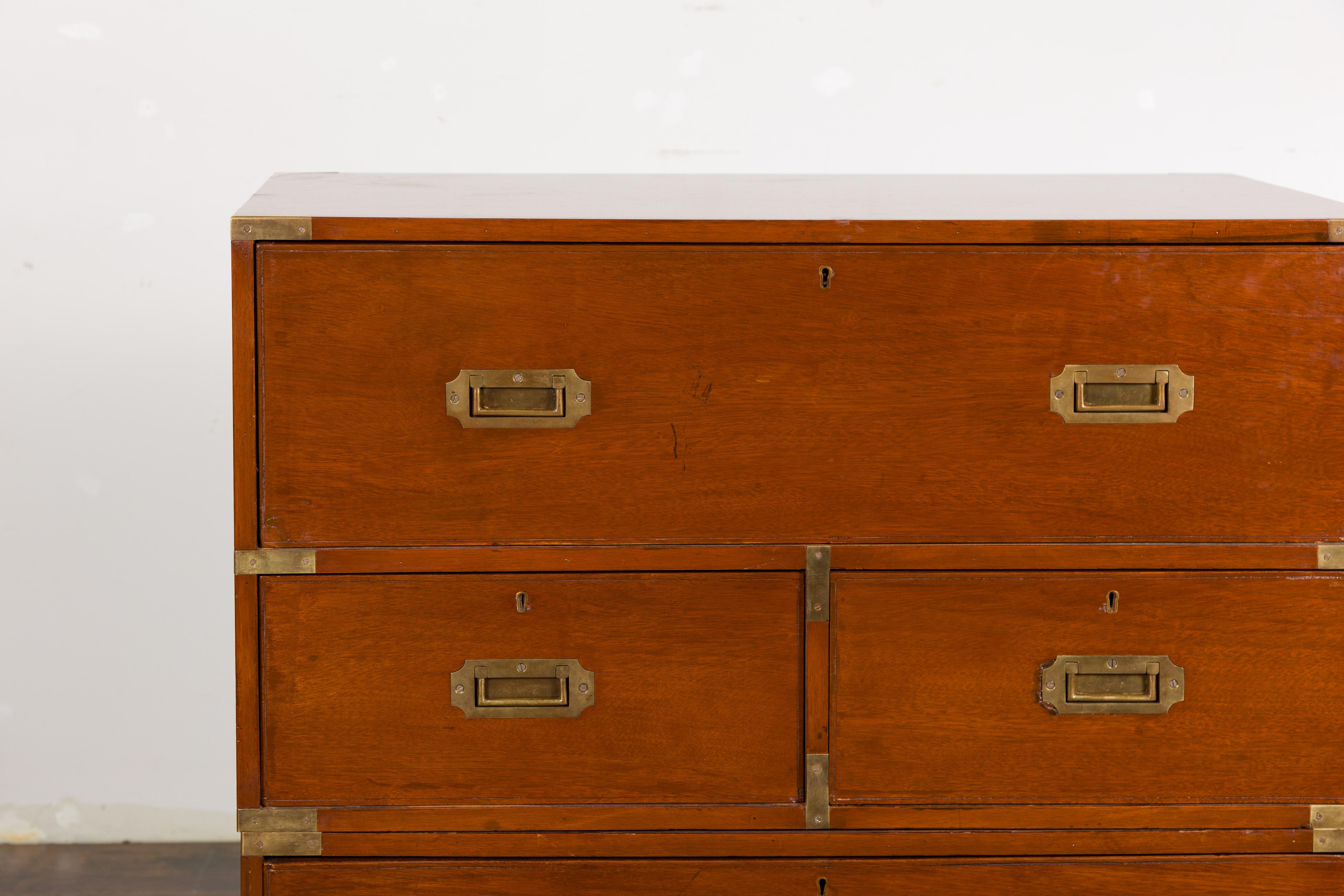 English 19th Century Campaign Chest with Drop Front Desk and Four Drawers For Sale 2