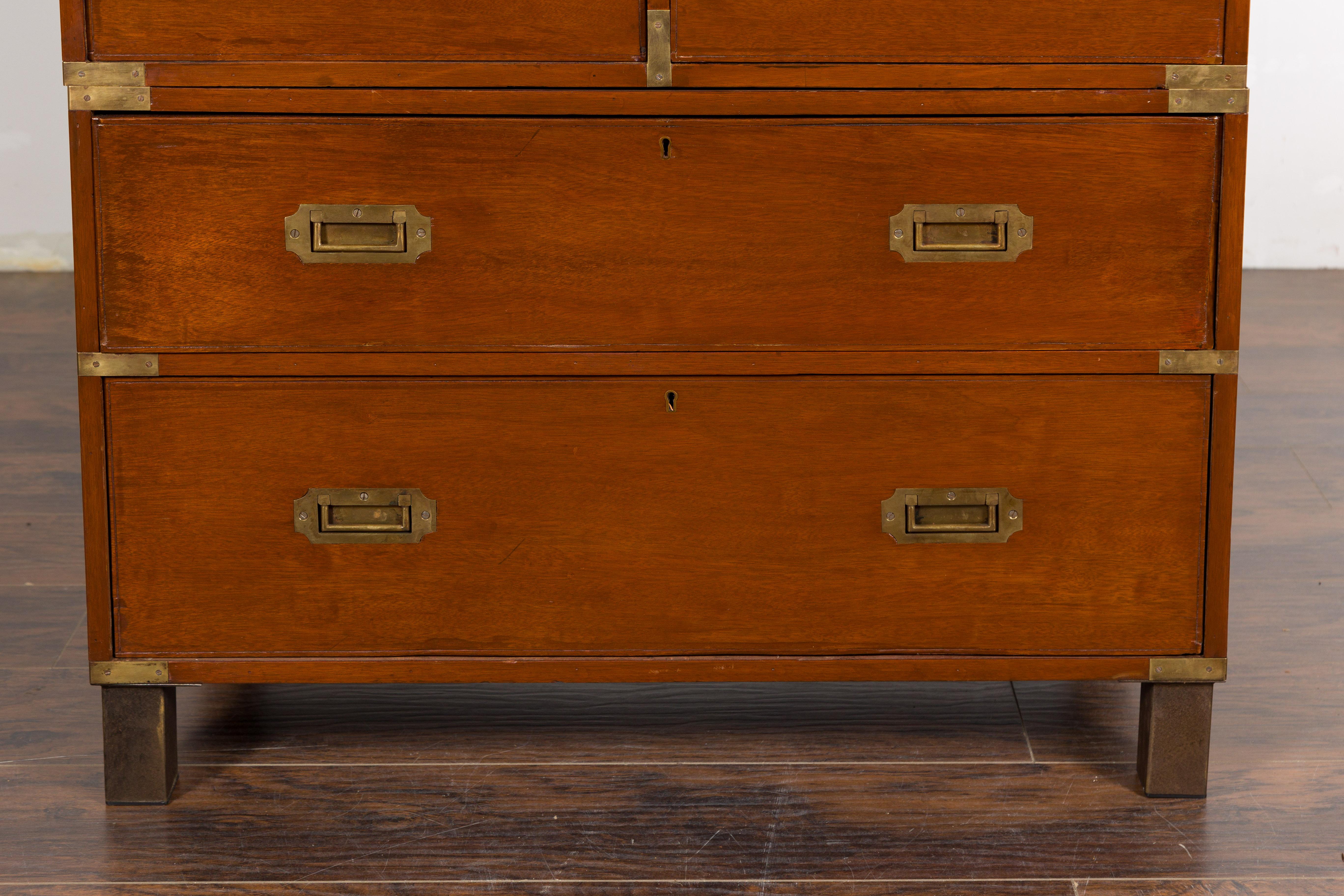 English 19th Century Campaign Chest with Drop Front Desk and Four Drawers For Sale 5