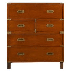 English 19th Century Campaign Chest with Drop Front Desk and Four Drawers
