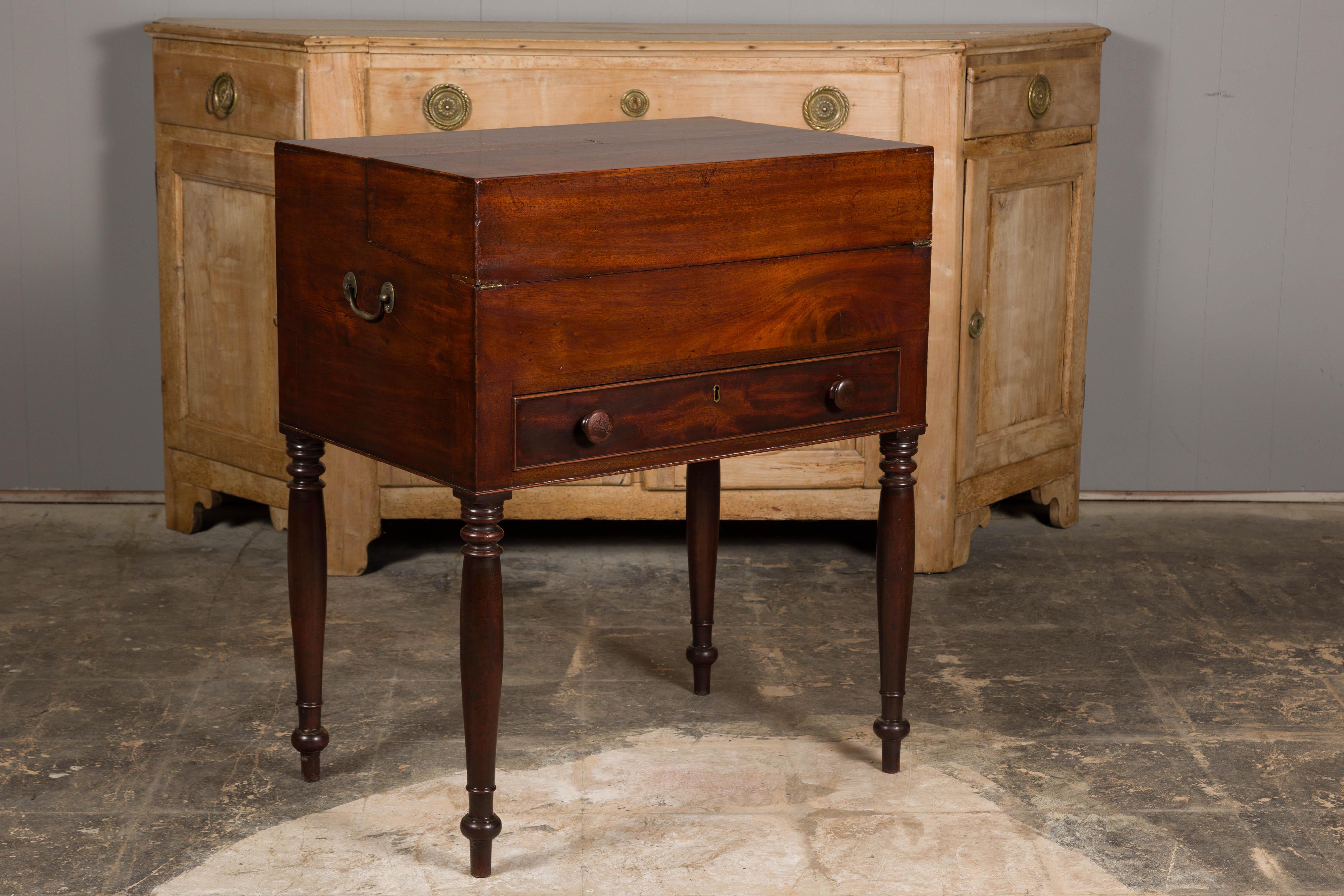 English 19th Century Campaign Mahogany Box with Unfolding Desk and Drawers For Sale 6