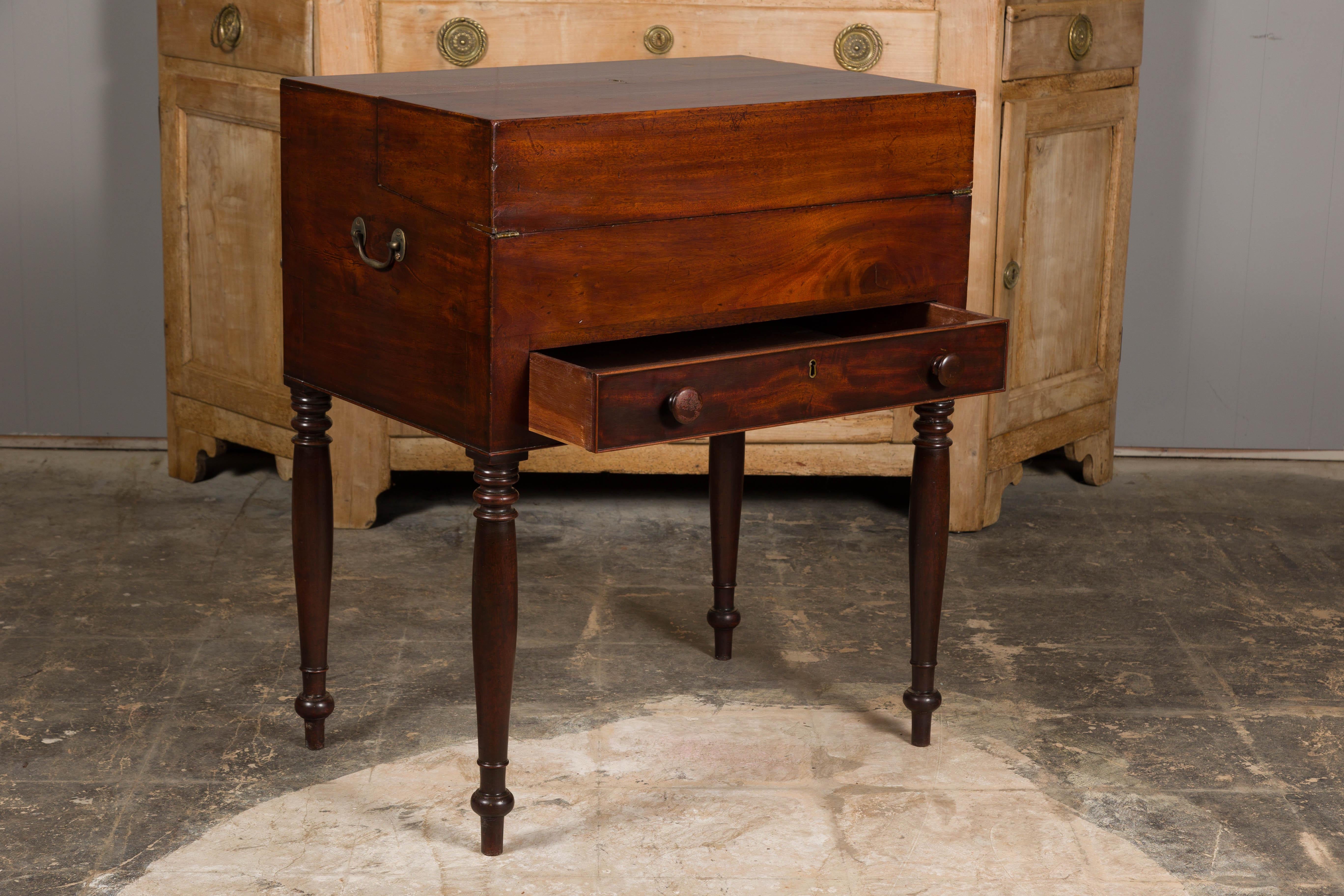 English 19th Century Campaign Mahogany Box with Unfolding Desk and Drawers For Sale 7