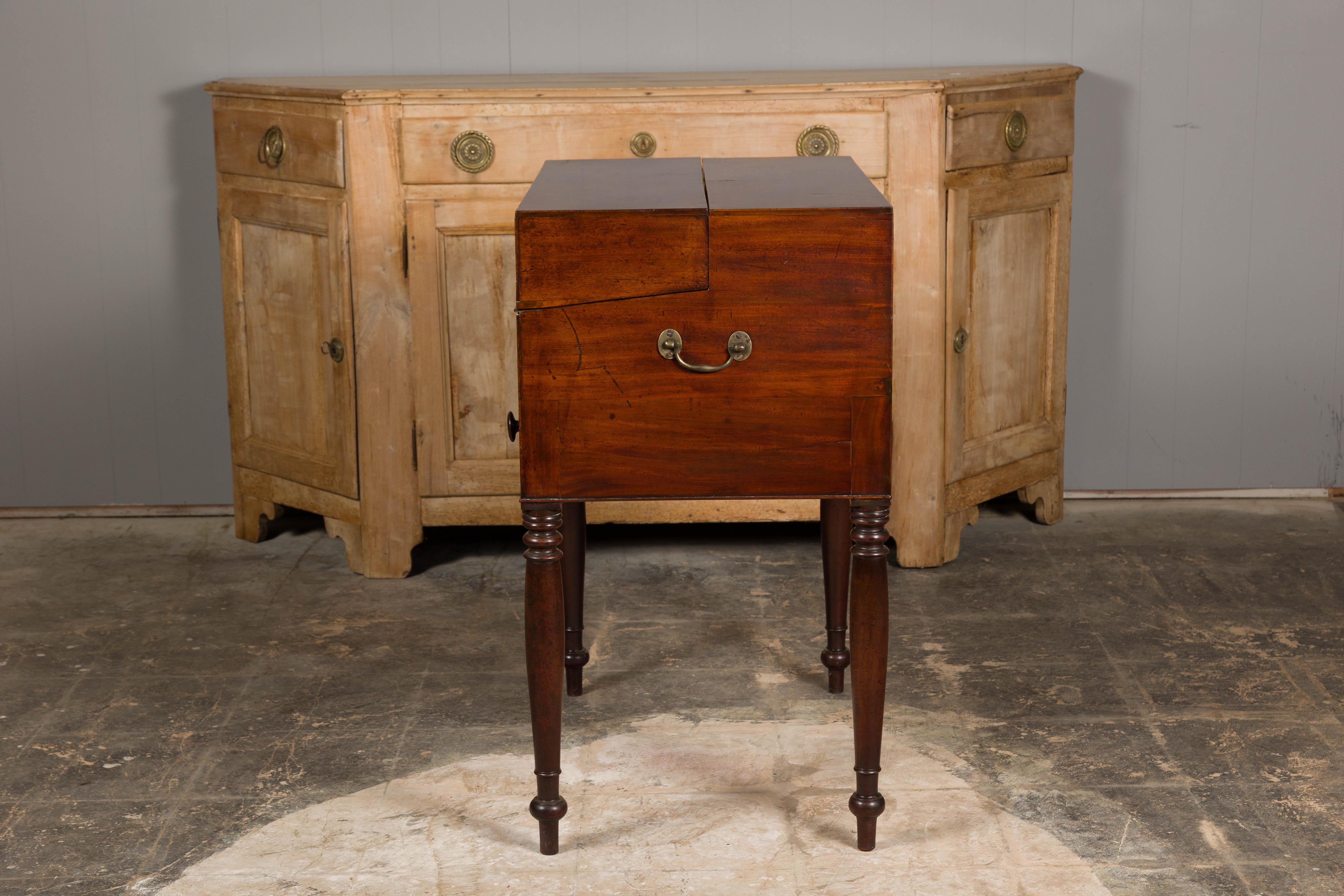 English 19th Century Campaign Mahogany Box with Unfolding Desk and Drawers For Sale 11