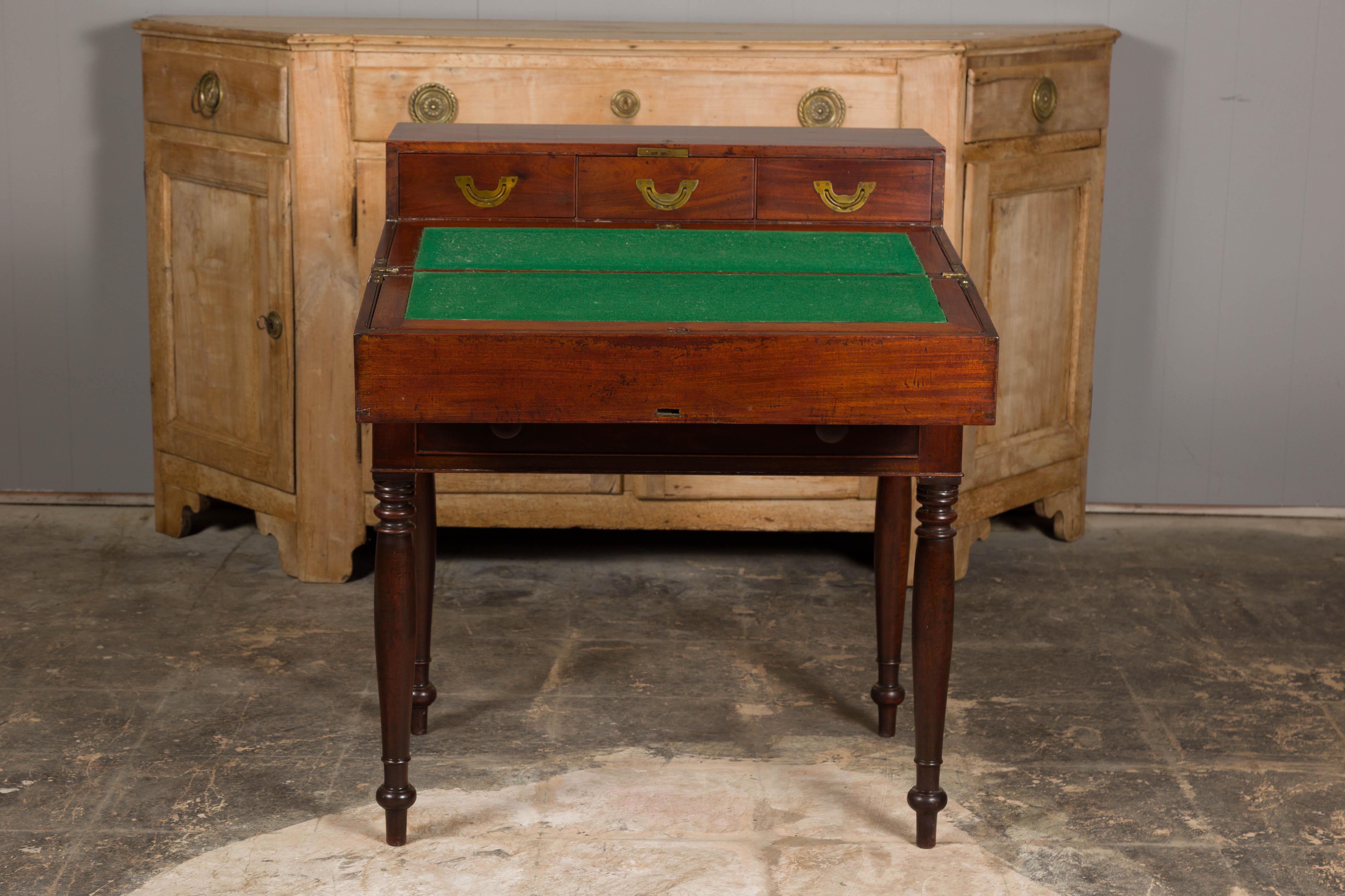 English 19th Century Campaign Mahogany Box with Unfolding Desk and Drawers In Good Condition For Sale In Atlanta, GA