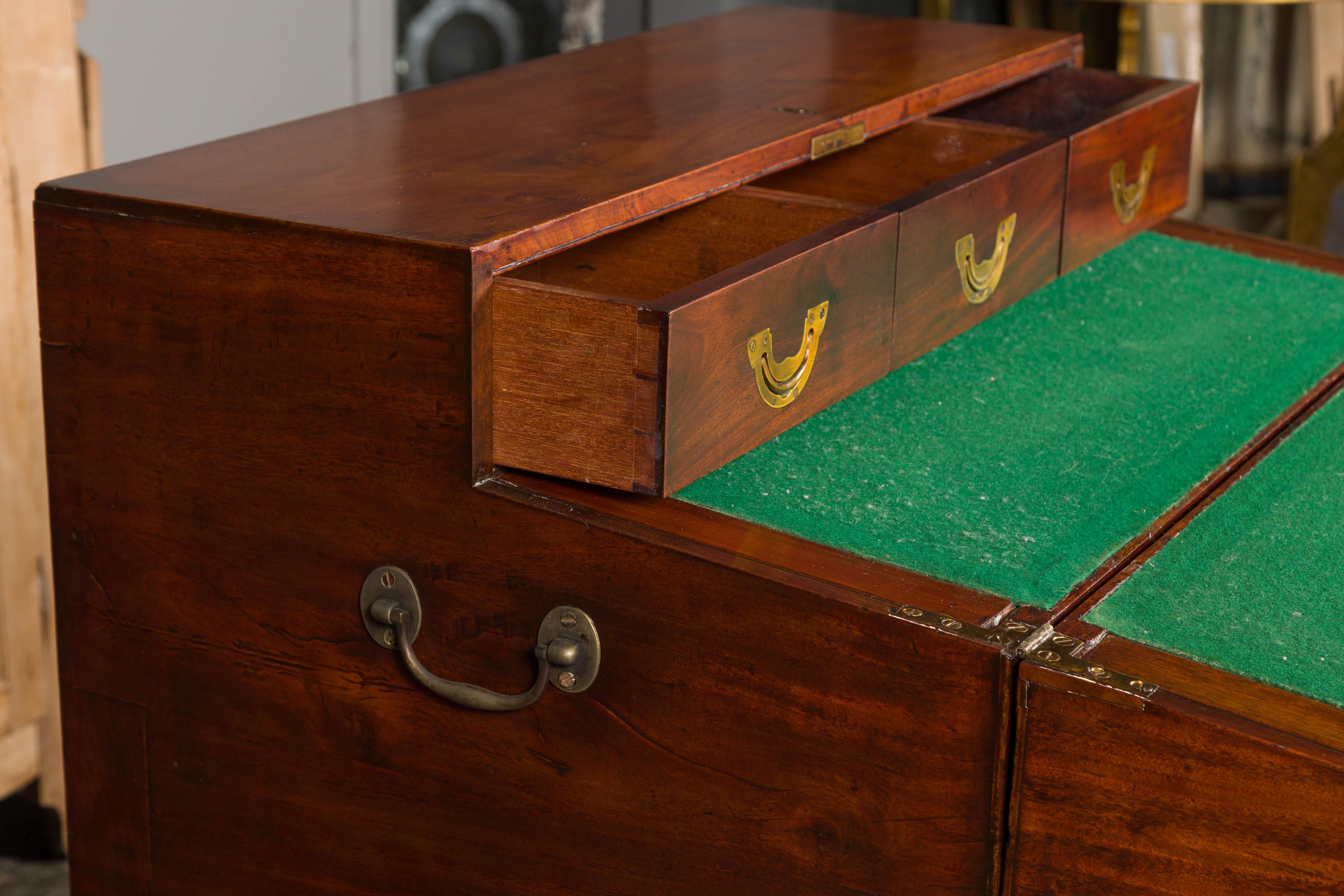 English 19th Century Campaign Mahogany Box with Unfolding Desk and Drawers For Sale 2