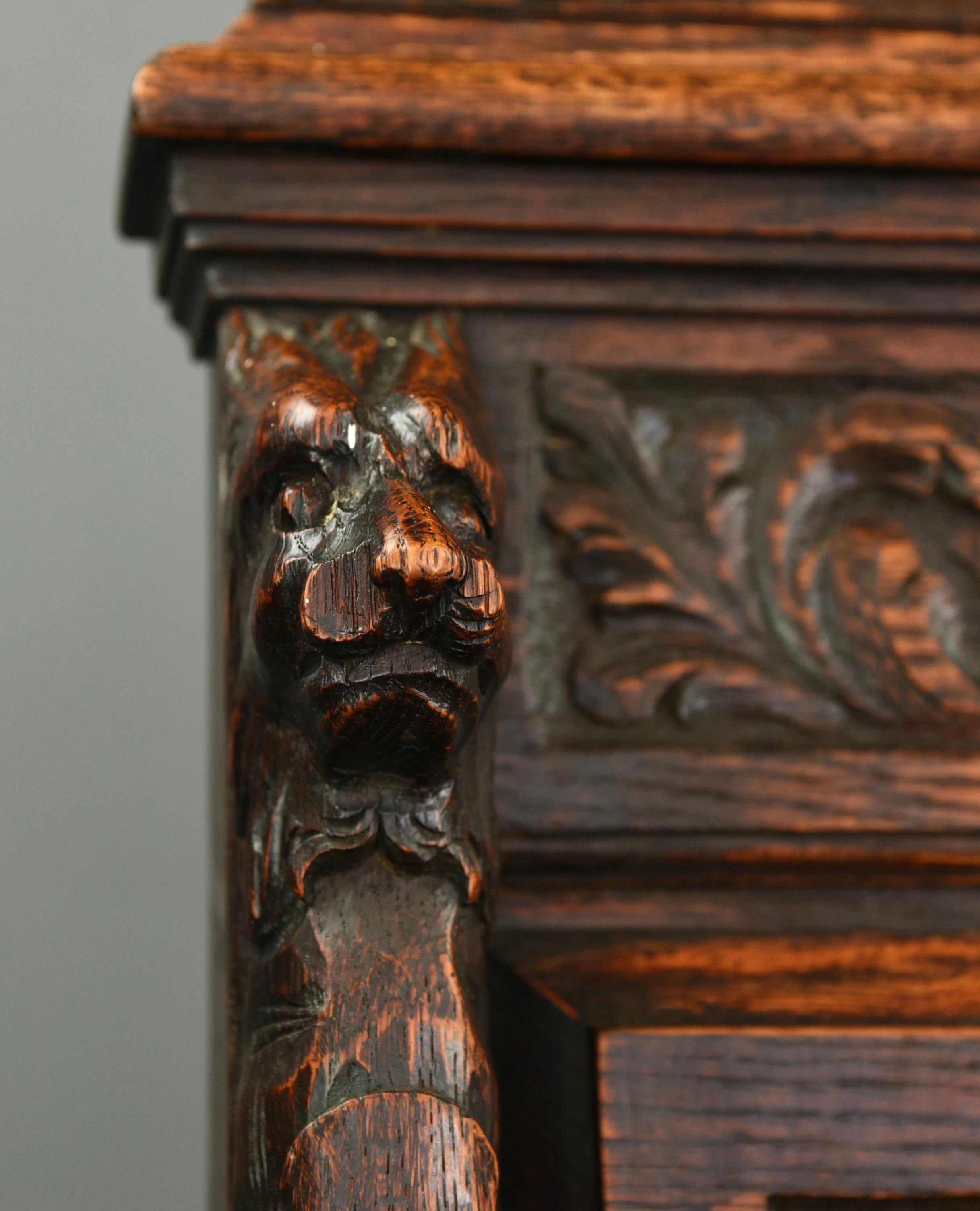 English 19th Century Carved Oak Box Settle Bench 3