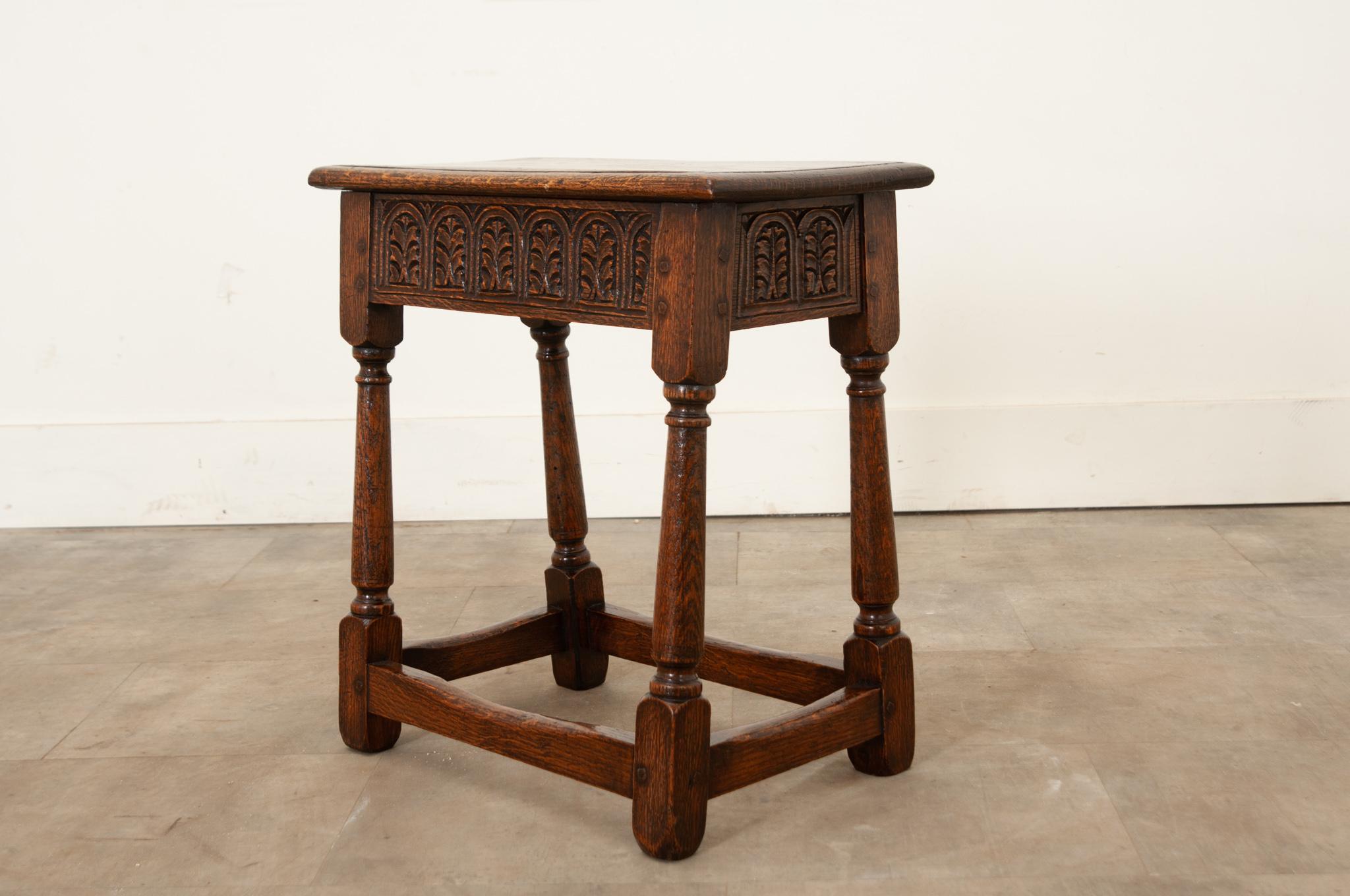 English 19th Century Carved Oak Joint Stool For Sale 1