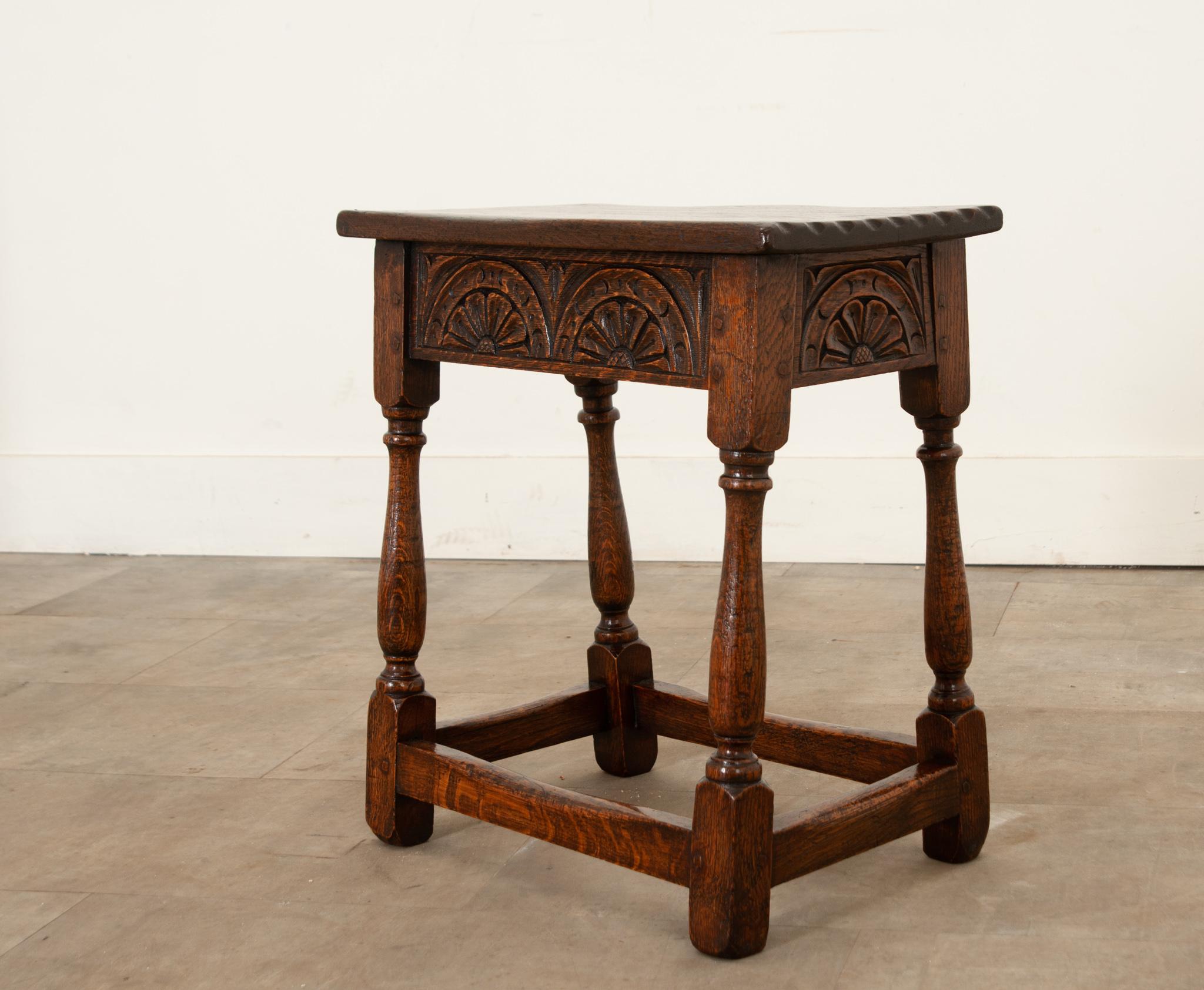 English 19th Century Carved Oak Joint Stool For Sale 1