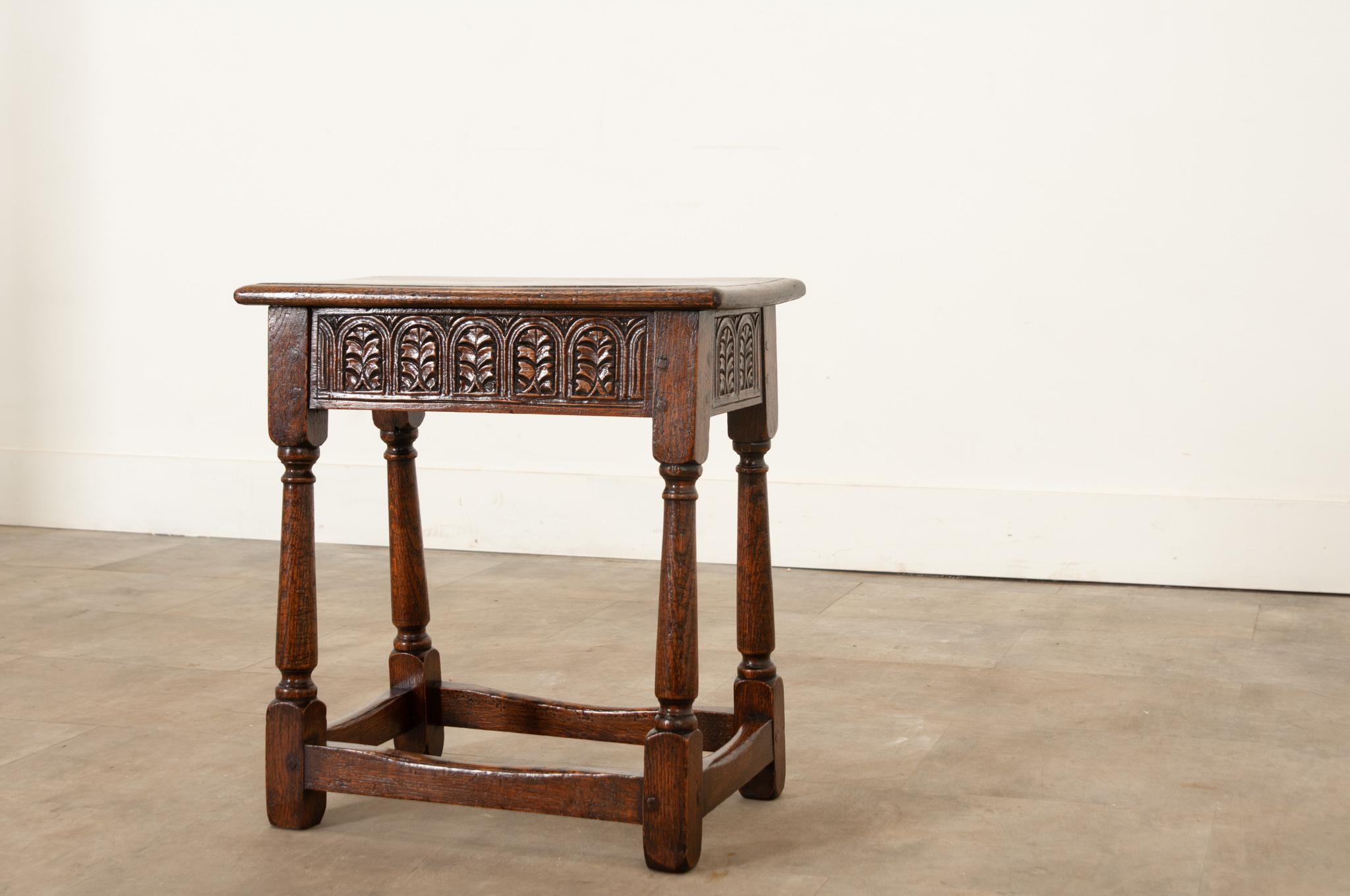 English 19th Century Carved Oak Joint Stool For Sale 2