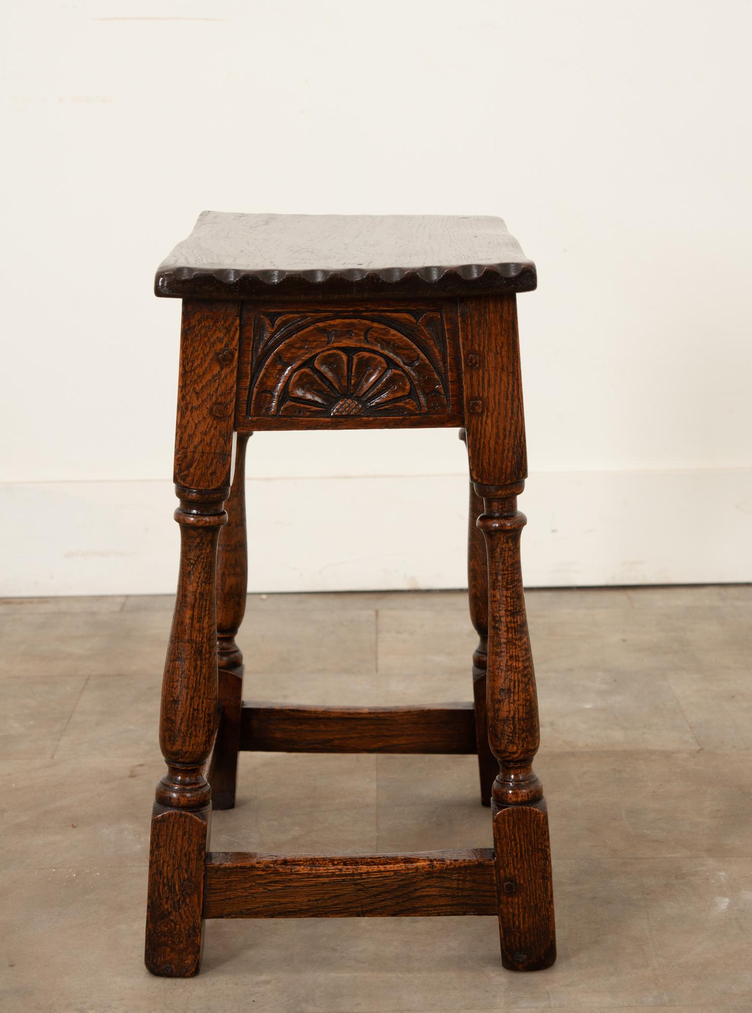 English 19th Century Carved Oak Joint Stool For Sale 2