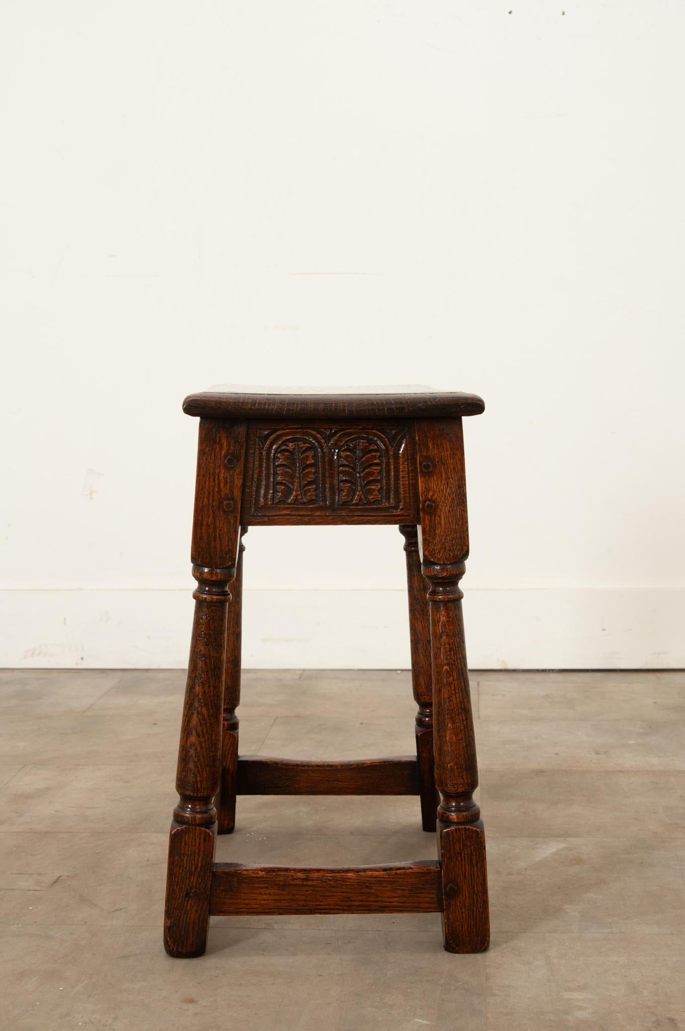 English 19th Century Carved Oak Joint Stool For Sale 3