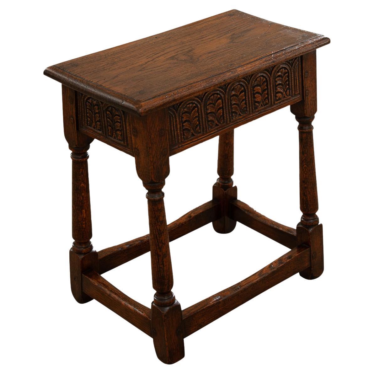 English 19th Century Carved Oak Joint Stool For Sale