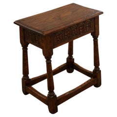 Antique English 19th Century Carved Oak Joint Stool