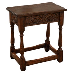 Used English 19th Century Carved Oak Joint Stool