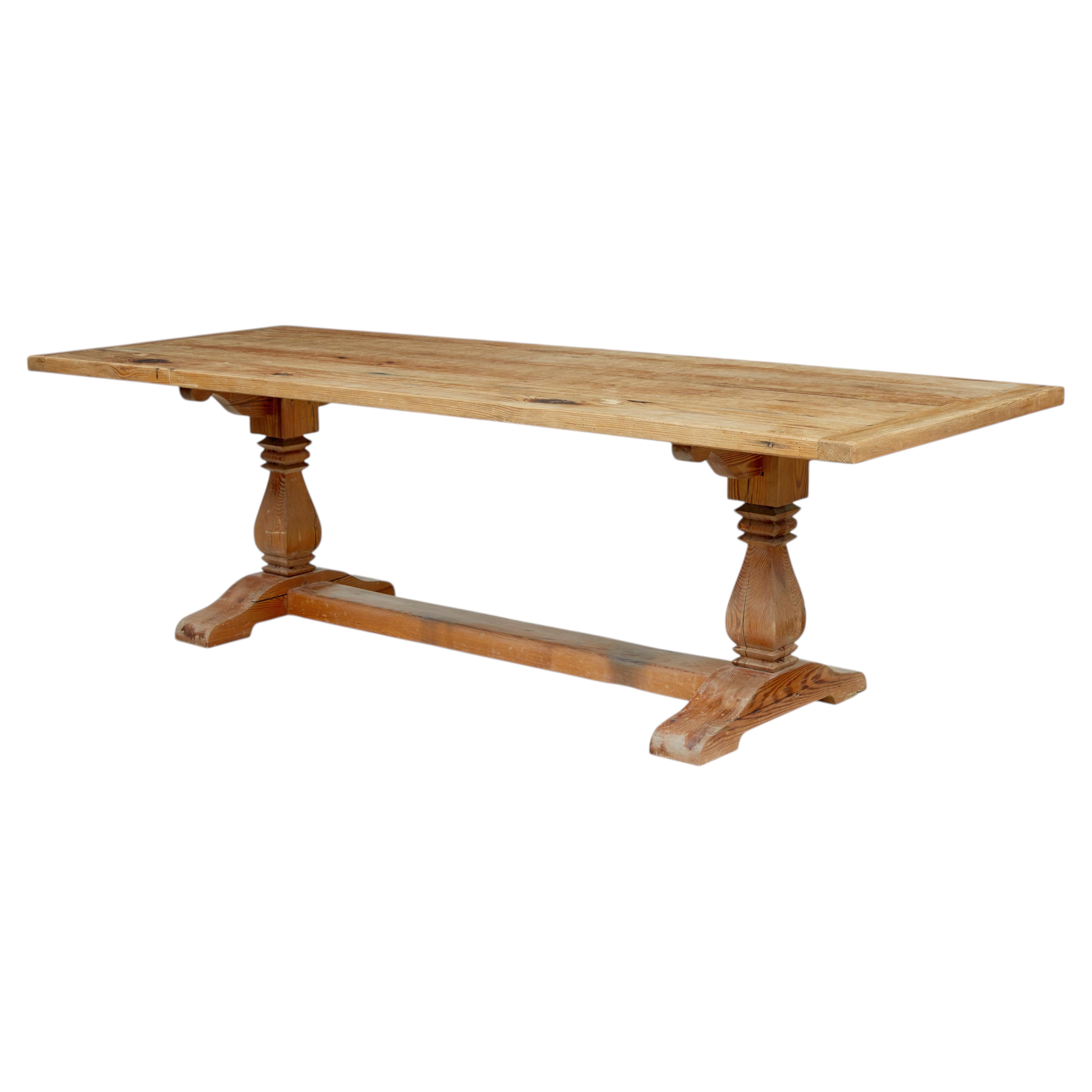 English 19th century carved pine refectory dining table