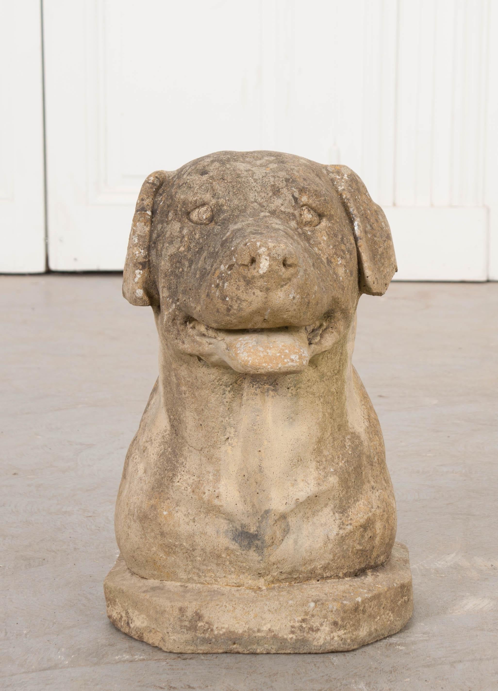 This delightful carved stone figural head of a retriever is from 1880s England. No matter if placed indoors or out, one look at this happy pup is sure to brighten anyone’s mood!