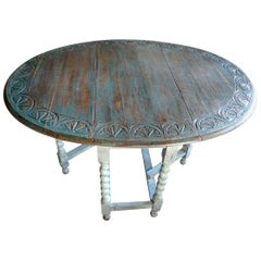 English 19th Century Carved Top Drop-Leaf Table with Gate-Leg and Turned Legs