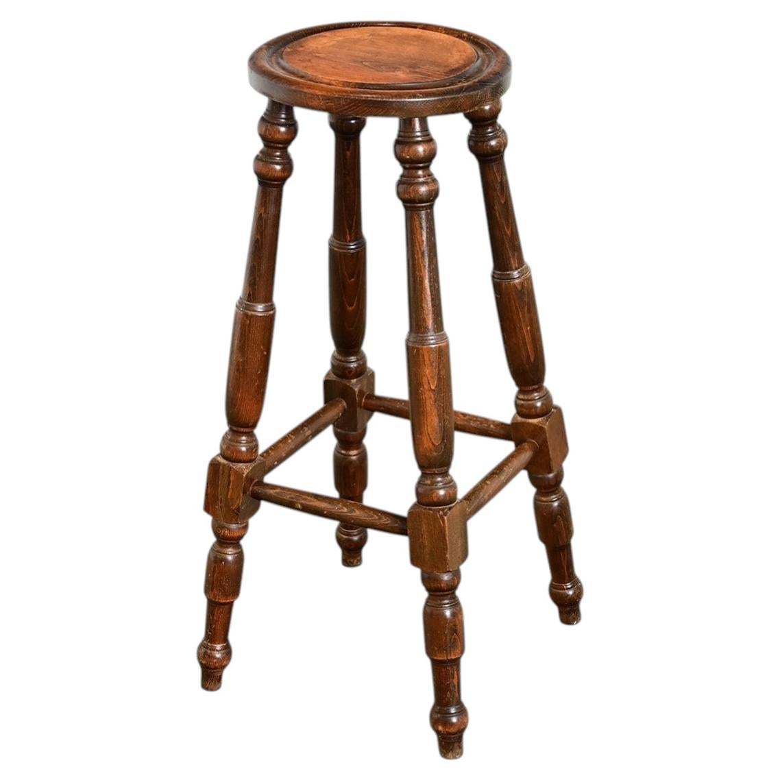English 19th Century Carved & Turned Oak Stool