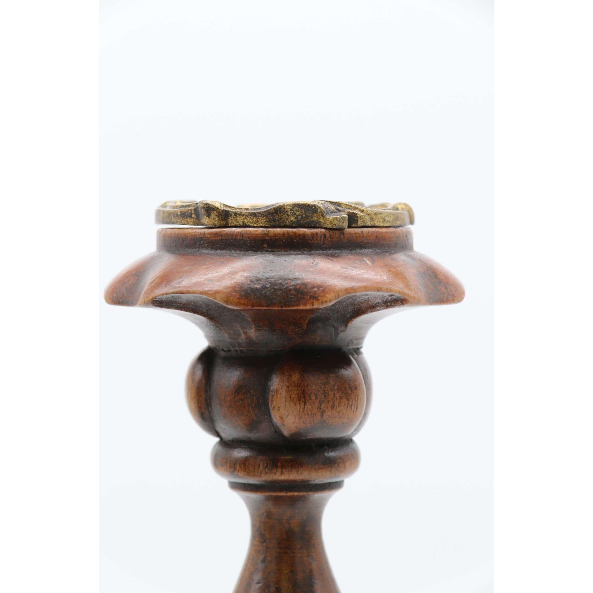 English 19th Century Carved Walnut and Brass Mounted Candlesticks, circa 1880 For Sale 6