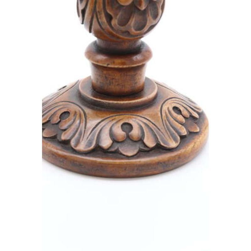 Victorian English 19th Century Carved Walnut and Brass Mounted Candlesticks, circa 1880 For Sale