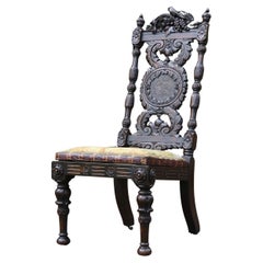 Antique English 19th century carved walnut country house high backed chair circa 1870
