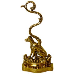 English 19th Century Cast Brass Dog Doorstop with Weighted Brass Base