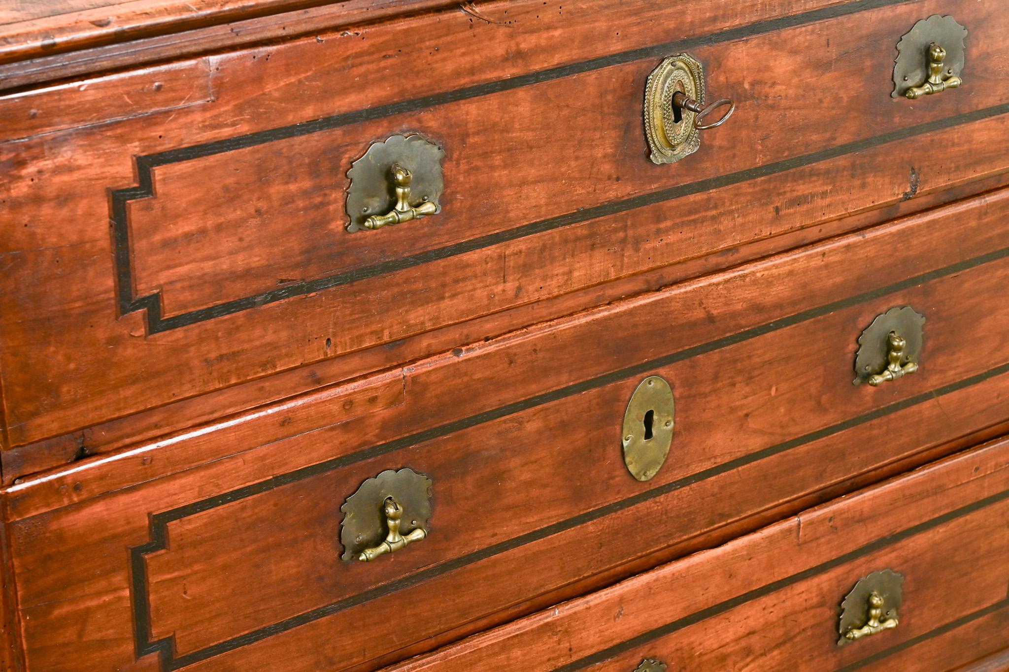 Brass English 19th Century Chest made of Wild Cherry For Sale