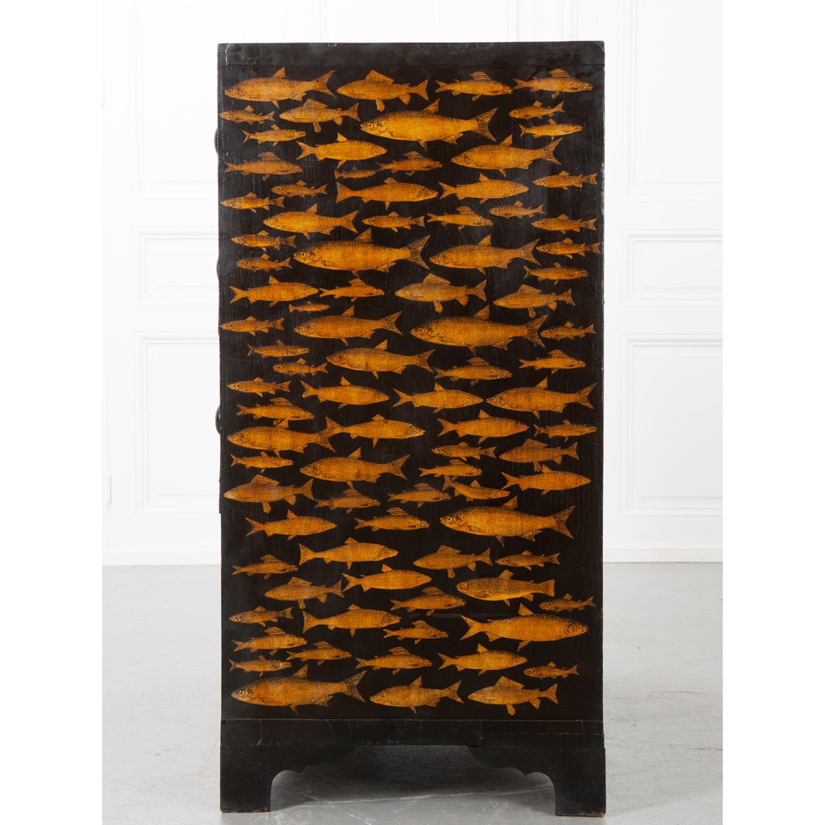Other English 19th Century Chest with Fish Decoupage Motif