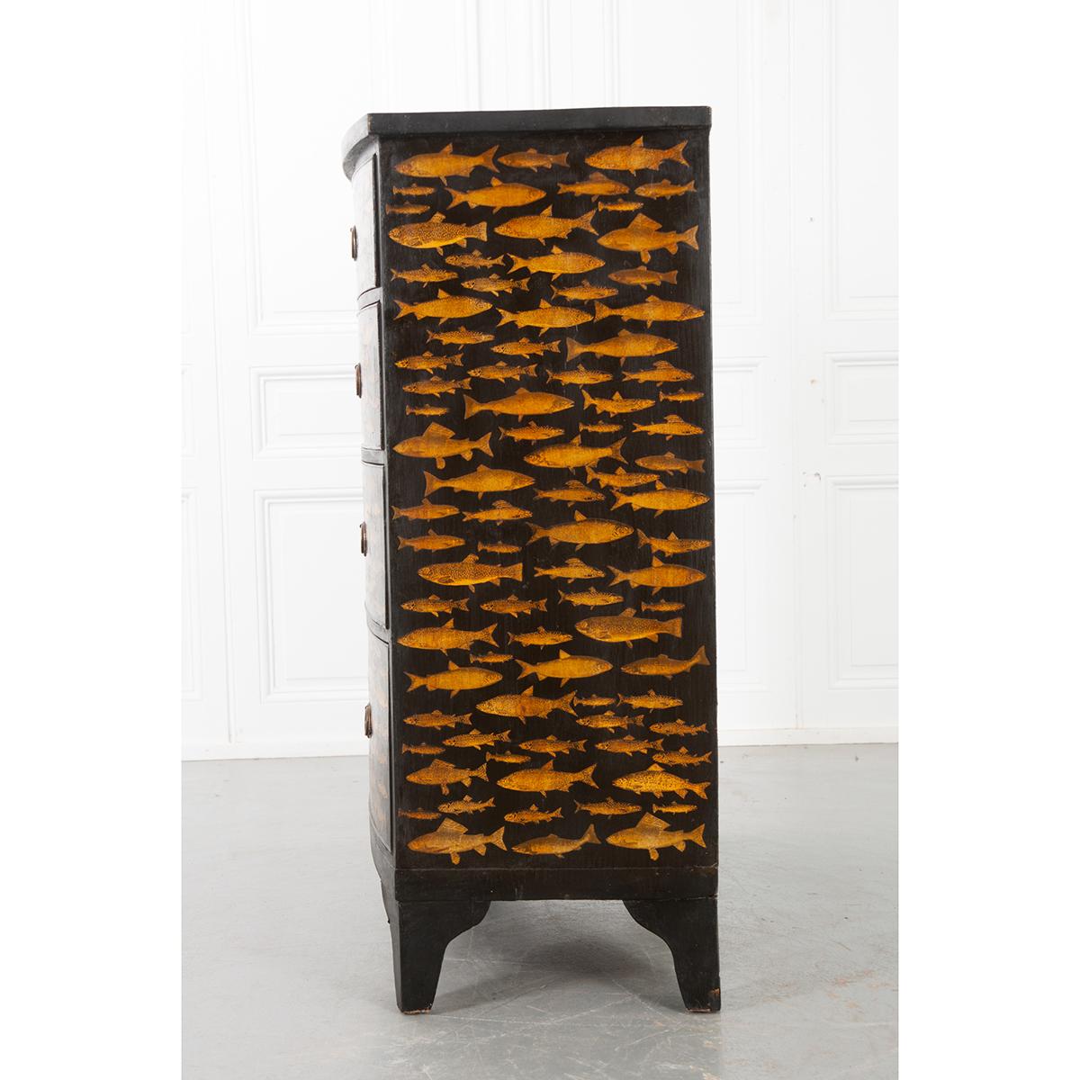 English 19th Century Chest with Fish Decoupage Motif 2