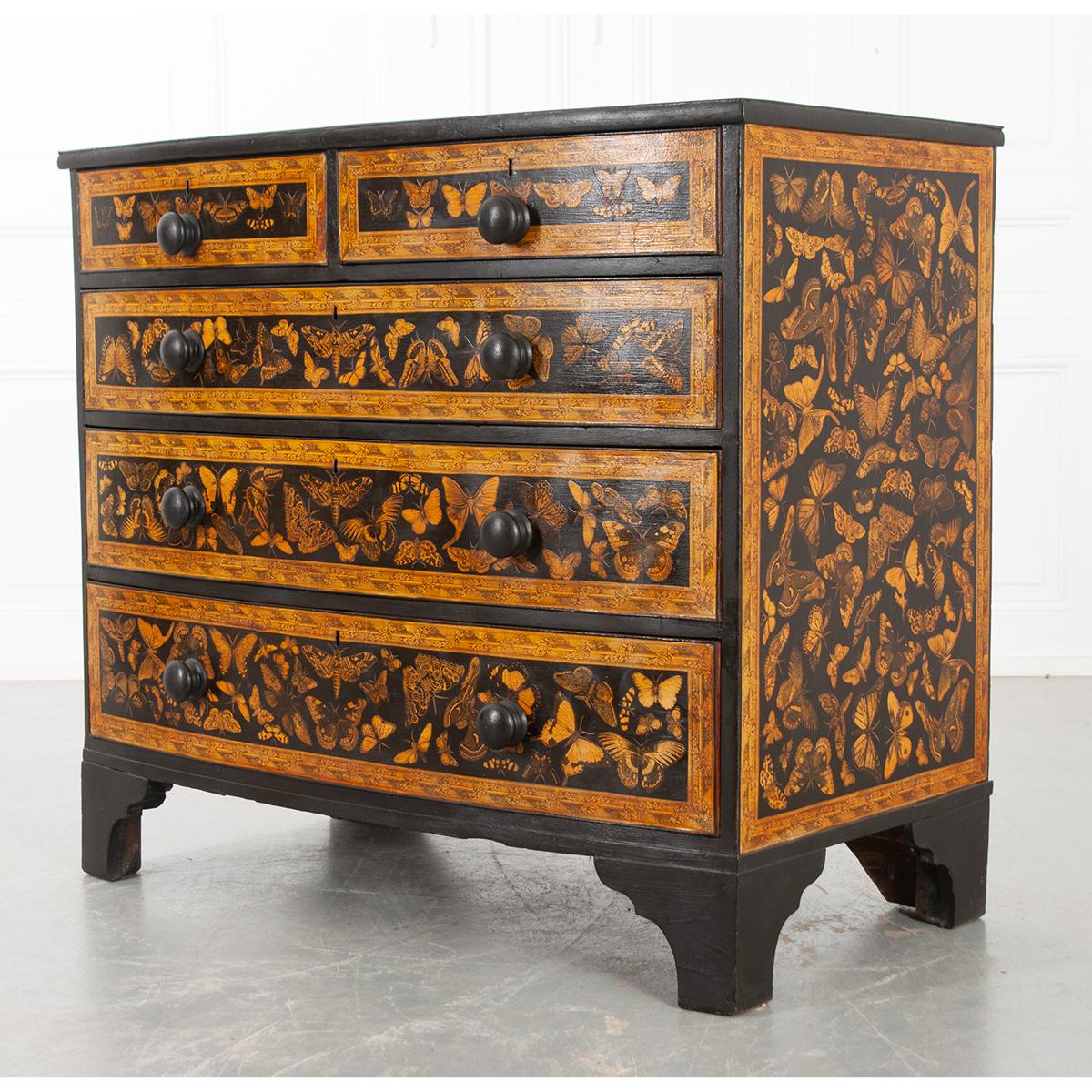 Other English 19th Century Chest with Moth Decoupage Motif