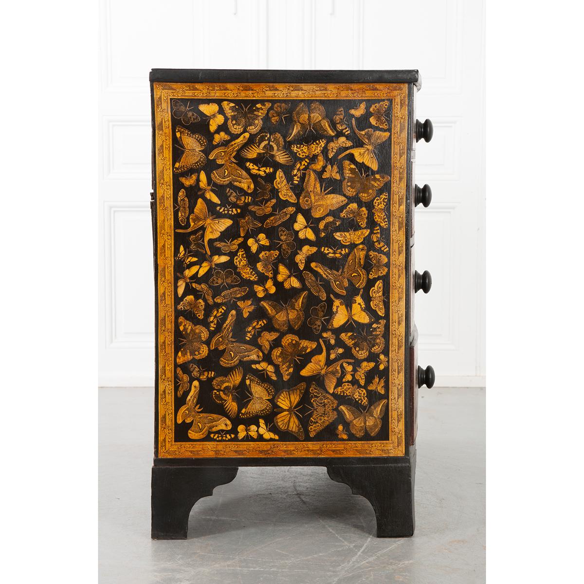 English 19th Century Chest with Moth Decoupage Motif 2