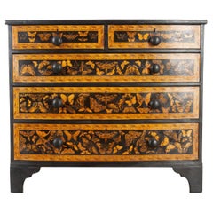 English 19th Century Chest with Moth Decoupage Motif