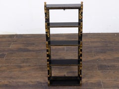 English 19th Century Chinoiserie Black and Gilt Hanging Wall Shelf